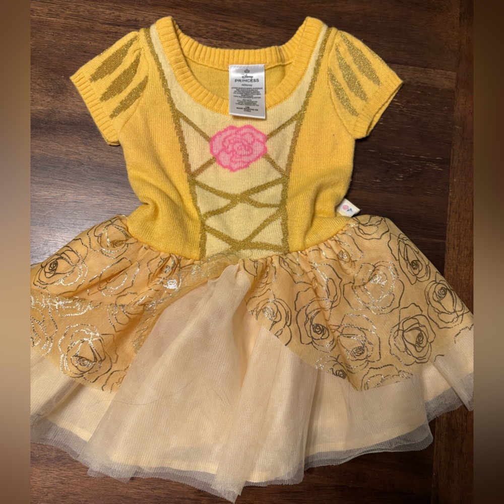 Disney Princess Yellow and Gold Dress with Pink Rose